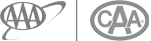 The image shows two logos: AAA with an orbit design and CAA with a circular border.