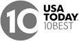 The image shows the "USA Today 10Best" logo, featuring the number 10 in a circle next to the text "USA TODAY 10BEST."